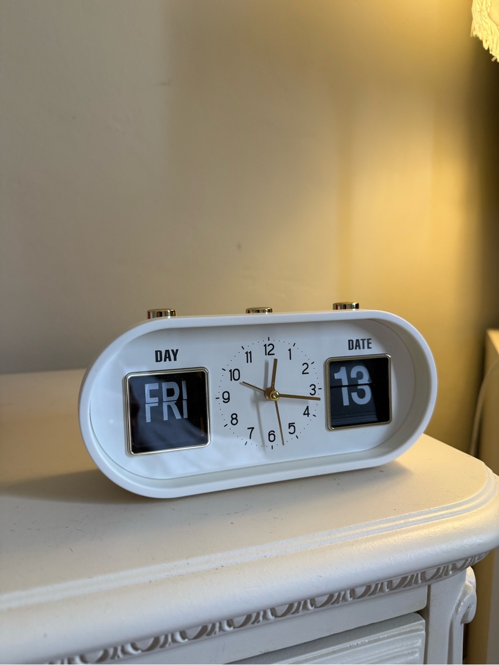 Retro Flip Clock Table Clock in White with Gold Accents